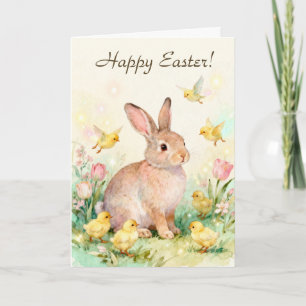 Frohe Ostern Vintage-Hase mit Küken Karte