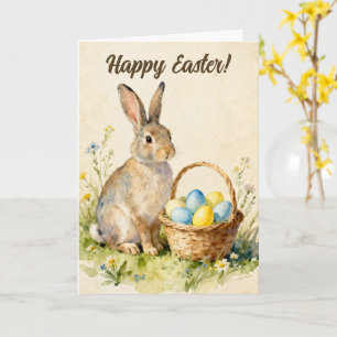Frohe Ostern Vintage-Hase mit Ostereierkorb Karte
