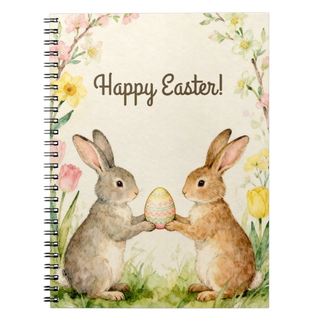 Frohe Ostern Vintage-Hasen mit Ei Notizblock (Vorderseite)