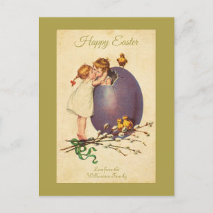 Frohe Ostern Vintage Küken Ei Junge Mädchen Benutz Feiertagspostkarte