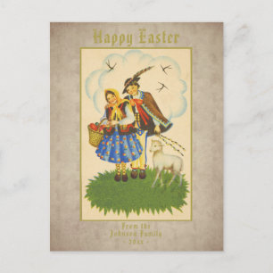 Frohe Ostern Vintage-Lamm mit individuellem Text Feiertagspostkarte