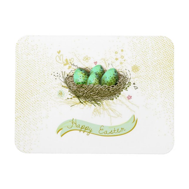 Frohe Ostern! - Vogelnest mit bunten Eiern Magnet (Horizontal)