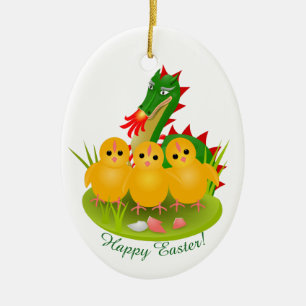 Frohe Ostern von drei Küken und dem Drachen von Mo Keramik Ornament