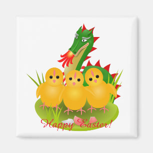 Frohe Ostern von drei Küken und dem Drachen von Mo Magnet