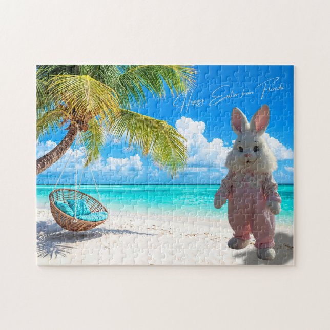 Frohe Ostern von Florida Beach mit Osterhasen (Horizontal)