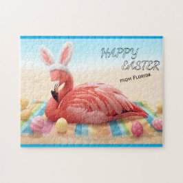 Frohe Ostern von Florida Flamingo Bunny am Strand