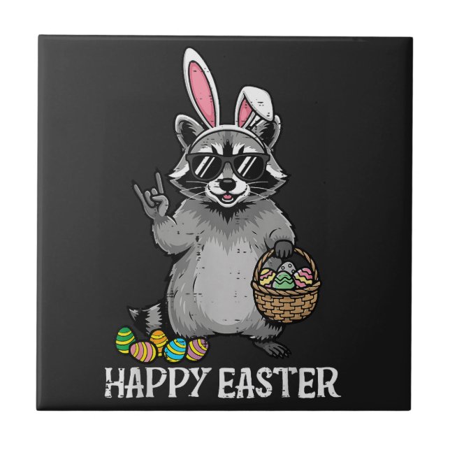 Frohe Ostern Waschbär Hase Fliese (Vorderseite)