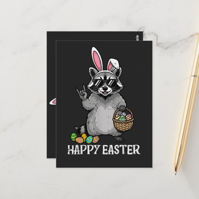 Frohe Ostern Waschbär Hase Postkarte (Vorderseite/Rückseite Beispiel)