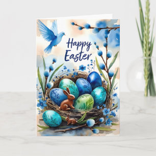 Frohe Ostern Wasserfarben-Hasen-Nest-Karte Karte