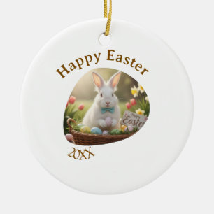 Frohe Ostern weißes Kaninchen Jahr Foto Familienna Keramik Ornament