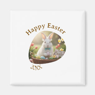 Frohe Ostern weißes Kaninchen Jahr Foto Familienna Magnet