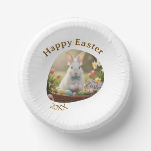 Frohe Ostern weißes Kaninchen Jahr Foto Familienna Pappteller