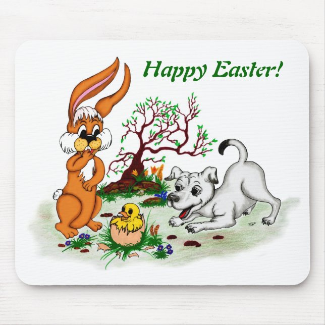 Frohe Ostern! Welpe, Küken, Hase Mousepad (Vorne)