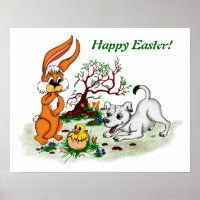 Frohe Ostern! Welpe, Küken, Hase