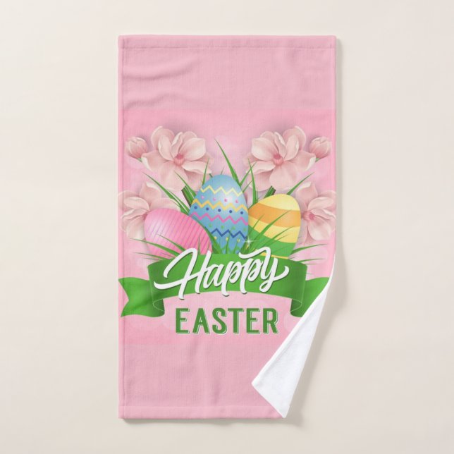 Frohe Osterrosa Blume und Eier Badhandtuch Set (Handtuch)
