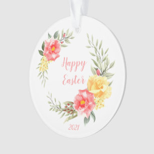 Frohe Osterrosa und Gelbe Rosen Ornament