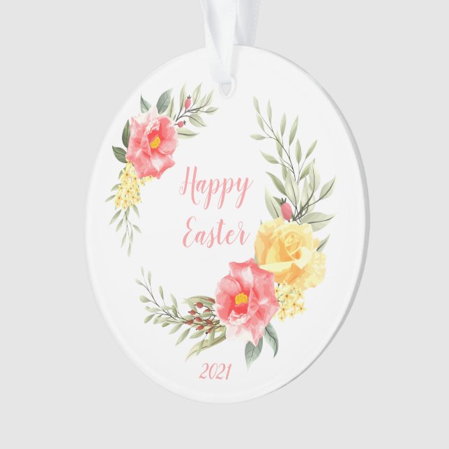 Frohe Osterrosa und Gelbe Rosen Ornament (Vorderseite)