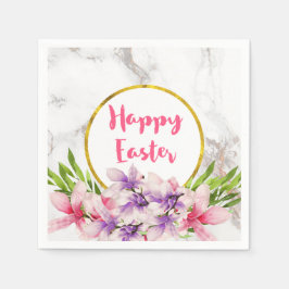 Frohe Osterrosa und Lila Wasserfarben Magnolias Serviette