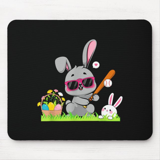 Frohe Ostertag Hase Kaninchen Baseball Pitcher Jun Mousepad (Vorne)