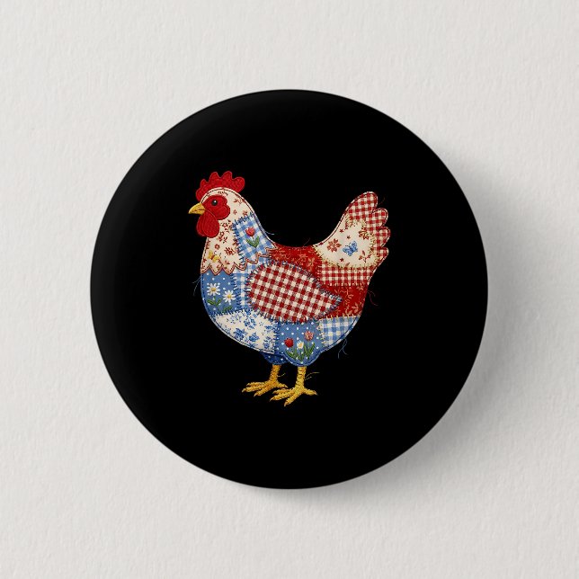 Frohe Ostertag Hühnerpatchwork lustige Henne Button (Vorderseite)