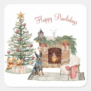Frohe Pawlidays Hunde-Design - Australischer Cattl Quadratischer Aufkleber