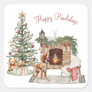 Frohe Pawlidays Hunde-Design - Brittany Spaniel Quadratischer Aufkleber