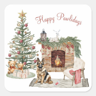 Frohe Pawlidays Hunde-Design - Deutscher Schäferhu Quadratischer Aufkleber