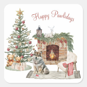 Frohe Pawlidays Hunde-Design - Husky Quadratischer Aufkleber