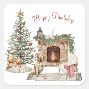 Frohe Pawlidays Hunde-Design - Labrador Retriever Quadratischer Aufkleber