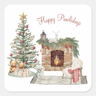 Frohe Pawlidays Hunde-Design - Malteser Quadratischer Aufkleber