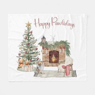 Frohe Pawlidays Hunde-Design - Pomeranian Fleecedecke