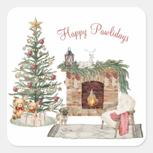 Frohe Pawlidays Hunde-Design - Pug Quadratischer Aufkleber