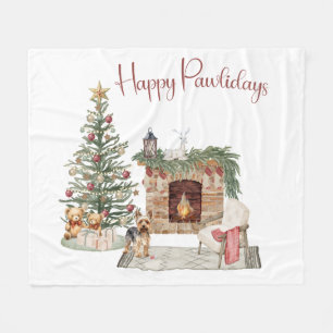 Frohe Pawlidays Hunde-Design - Yorkie Fleecedecke