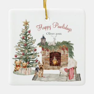 Frohe Pawlidays Hunde-Design - Yorkie Keramikornament