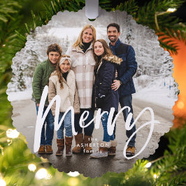 Frohe Pinselschrift zwei Foto Weihnachten Ornament Karte