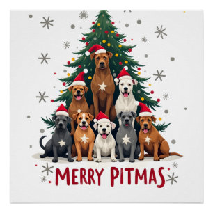 Frohe Pitmas Pitbull Hund hässlicher Weihnachtspul Poster