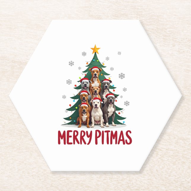 Frohe Pitmas Pitbull Hund hässlicher Weihnachtspul Untersetzer (Vorderseite)