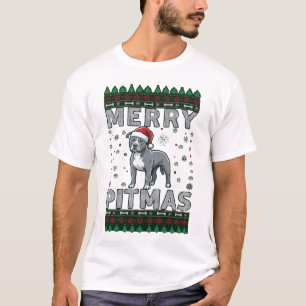 Frohe Pitmas Pitbull Hund Weihnachtsmann Hut hässl T-Shirt