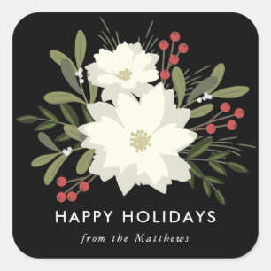 Frohe Poinsettia - Weihnachtsaufkleber Quadratischer Aufkleber