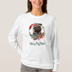 Frohe Pugmas - Süßer Pug mit Weihnachtsmannmütze T-Shirt