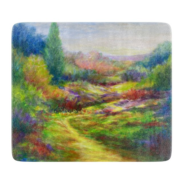 Frohe Reise - Farbige und verspielte Landschaft Schneidebrett (Vorderseite)