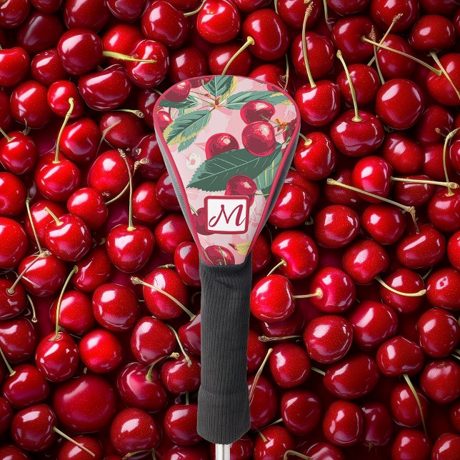 Frohe Retro-Kirsche Rosa Monogramm  Golf Headcover (Retro Cherry Pop Monogrammed Golf Head Cover )