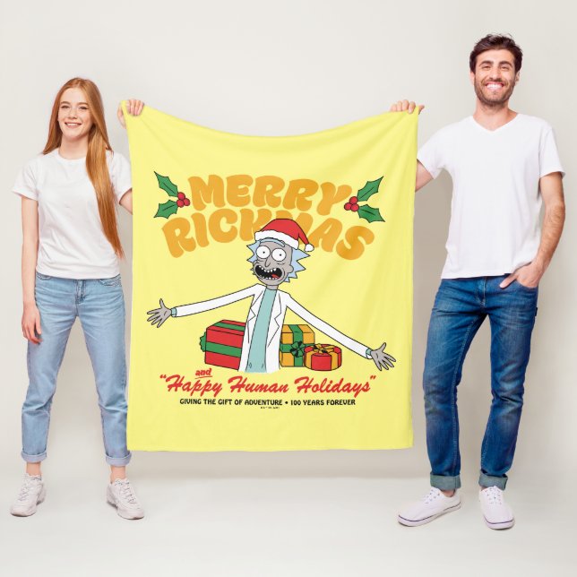 Frohe Rickmas und glückliche menschliche Ferien Fleecedecke (Beispiel)
