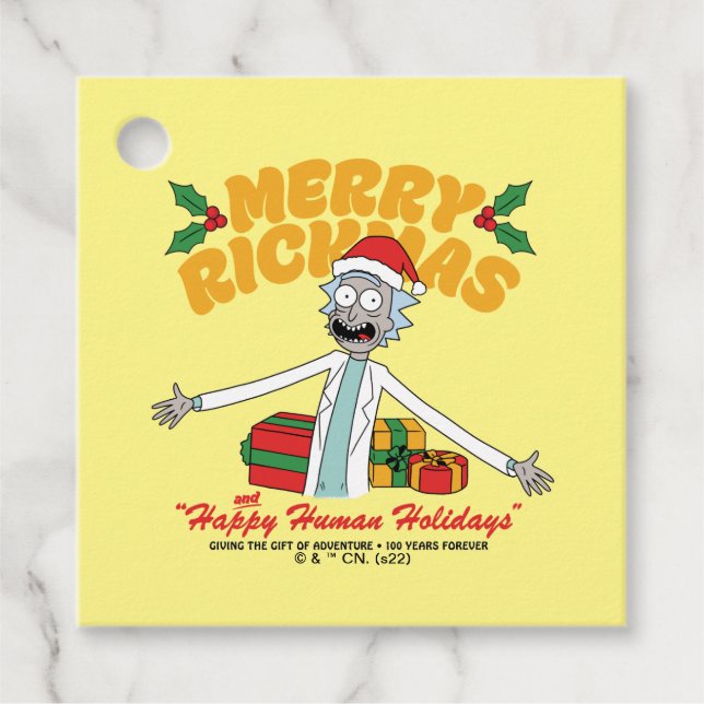 Frohe Rickmas und glückliche menschliche Ferien Geschenkanhänger (Vorderseite)