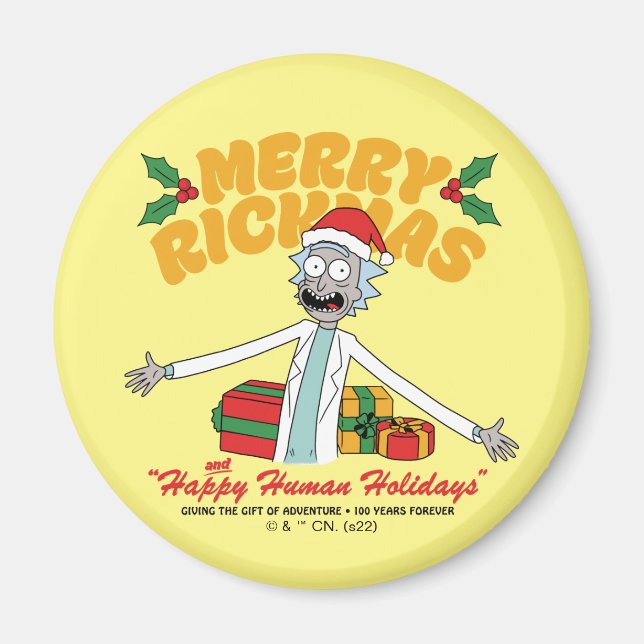 Frohe Rickmas und glückliche menschliche Ferien Magnet (Vorne)