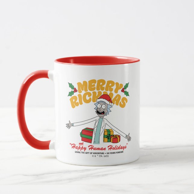 Frohe Rickmas und glückliche menschliche Ferien Tasse (Links)