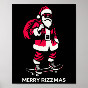 Frohe Rizzmas Weihnachtsmann Skating Teens Kinder  Poster