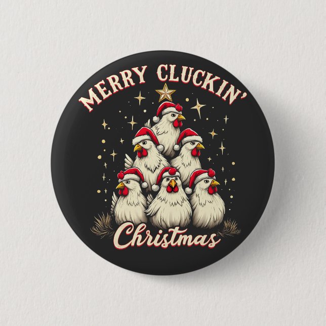 Frohe Schläge Weihnachts Funny Chicken Roosters Button (Vorderseite)