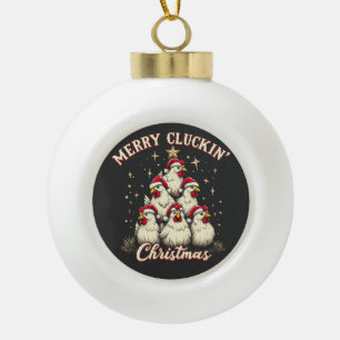 Frohe Schläge Weihnachts Funny Chicken Roosters Keramik Kugel-Ornament