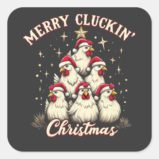 Frohe Schläge Weihnachts Funny Chicken Roosters Quadratischer Aufkleber (Vorderseite)